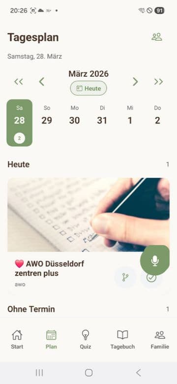 App-Screenshot: Tagesplan