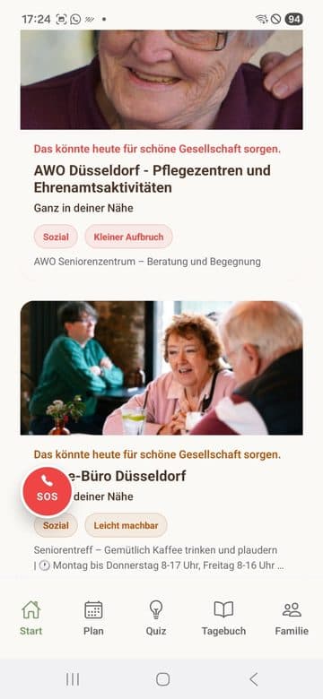App-Screenshot: Aktivitäten in der Nähe